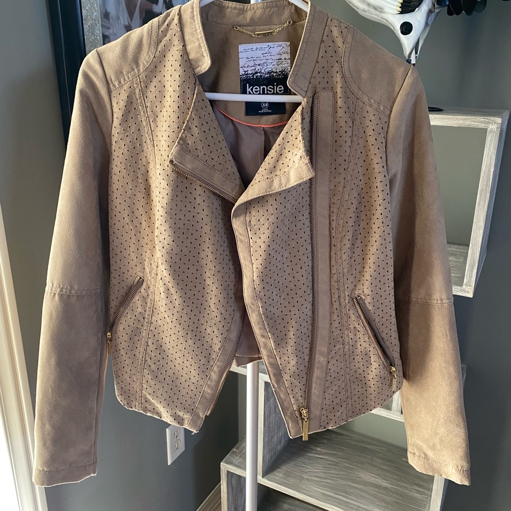Kensie Perforated Suede Moto Jacket